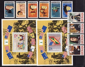 Гренада, 1975, 200 лет США, 10 марок, 2 блока